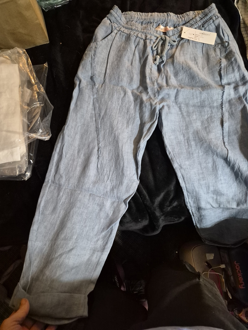 Amorosa Light Blue Linen Drawstring Pants